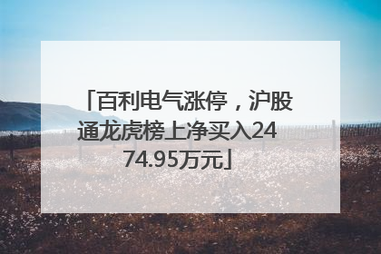 百利电气涨停，沪股通龙虎榜上净买入2474.95万元